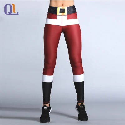 Рождественский принт с высокой талией и подъемом бедер, штаны для фитнеса, йоги, влагоотводящие спортивные штаны